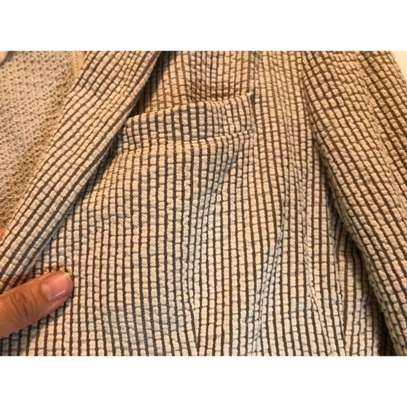 Zara Linen Blend Unstructured Seersucker Academia Blazer Neutral Beige size XL - Picture 2 of 9